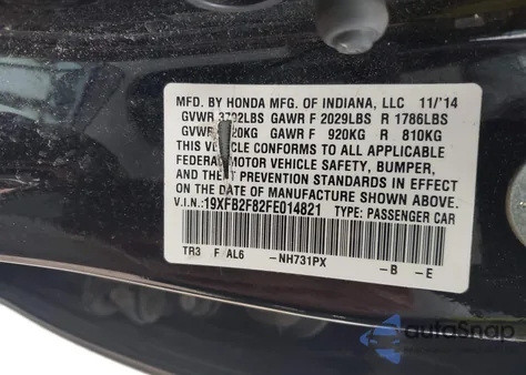 2015 Honda Civic Ex из США, поврежденный, VIN 19XFB2F82FE014821